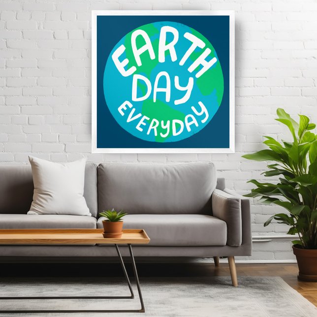Póster DÍA DE LA TIERRA TODOS LOS DÍAS Planeta de globo c (EARTH DAY EVERY DAY Handlettered Globe Planet Poster
)
