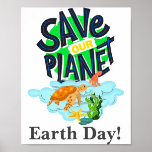 Póster Día de la Tierra Todos los Días Ve Verde Salva Nue