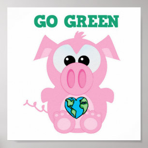 Póster Día de la Tierra Vamos Green pig Goofkins
