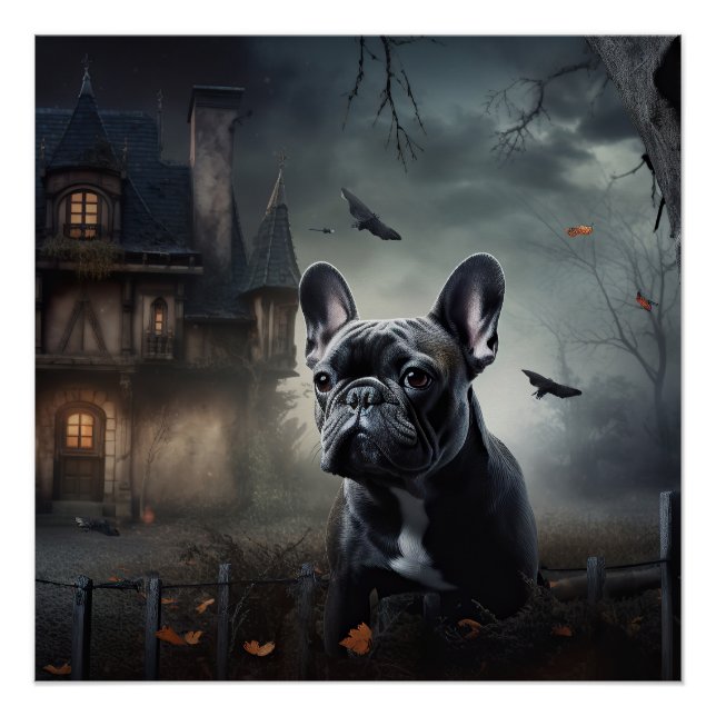 Póster Día de las Brujas aterrador de Bulldog Francés (Anverso)