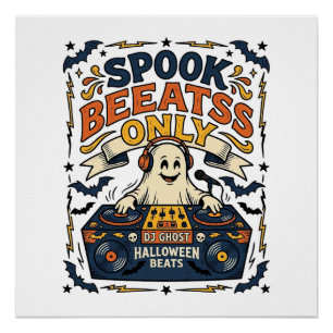 Póster Día de las Brujas DJ Spooky Beats Grabado Vintage