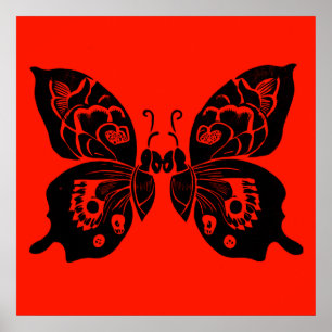 Póster Día de las mariposas muertas Woodcut 4