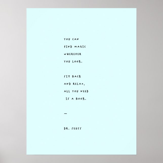 Póster Día de lectura azul con cita del Dr. Suess (Frente)