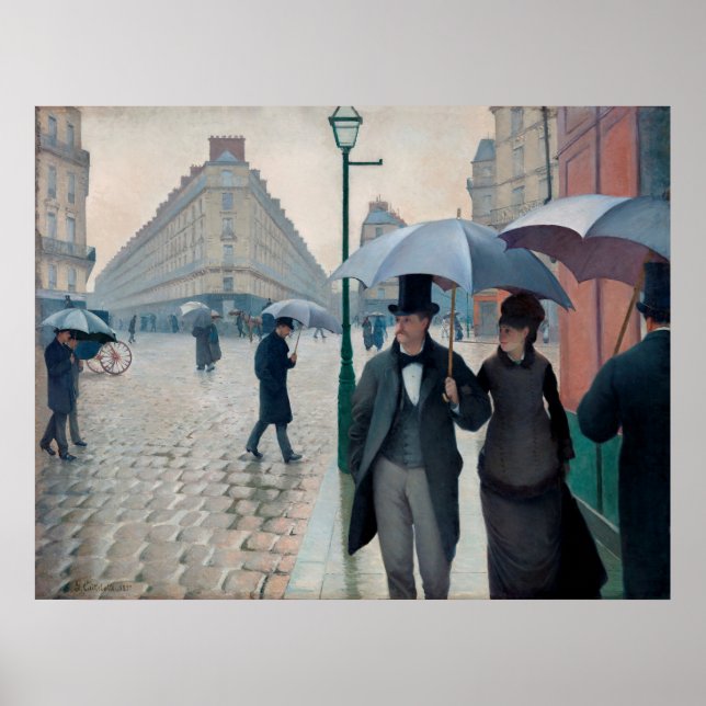 Póster Día de lluvias en las calles de París (1877) (Frente)