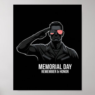 Póster Día de los Caídos Bandera de EE. UU. Recordar Hono
