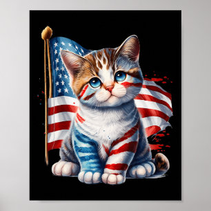 Póster Día de los Caídos Gato Divertido Gatito 4 de Julio