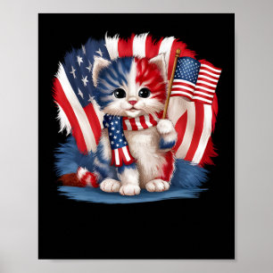 Póster Día de los Caídos Gato Divertido Gatito 4 de Julio