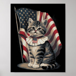 Póster Día de los Caídos Gato Divertido Gatito 4 de Julio