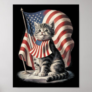Póster Día de los Caídos Gato Divertido Gatito 4 de Julio
