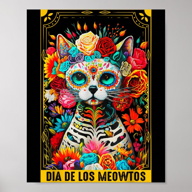 Póster Dia De Los Meowtos Sugar Skull Cat Gift  (Frente)