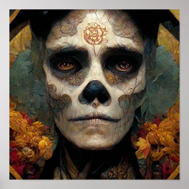 Póster Día De Los Muertos 3 Cráneo De Fantasía (Frente)