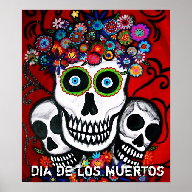 Póster Dia de los Muertos 3 poster de cráneos (Frente)