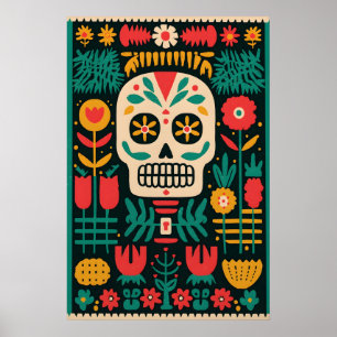 Póster Día de los Muertos Calavera de Azúcar Estampado Fo