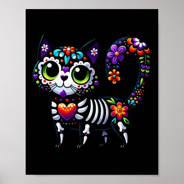 Póster Dia De Los Muertos Cinco De Mayo Cat Sugar Skull M (Frente)