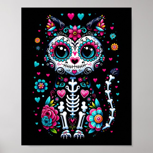 Póster Dia De Los Muertos Cinco De Mayo Cat Sugar Skull M (Frente)