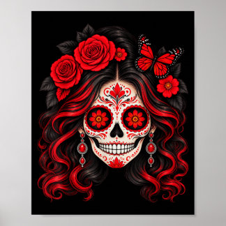 Póster Día de los muertos cráneo de azúcar catrina día de