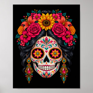 Póster Día de los muertos cráneo de azúcar catrina día de