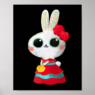 Póster Dia De Los Muertos Cuidadoso Bunny Red Dress Mexic