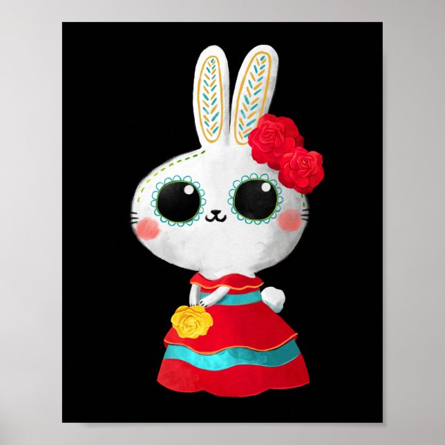 Póster Dia De Los Muertos Cuidadoso Bunny Red Dress Mexic (Frente)