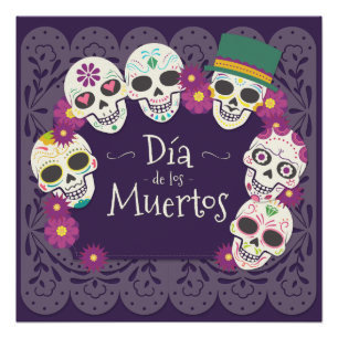 Póster Dia de los Muertos Day de las máscaras muertas del
