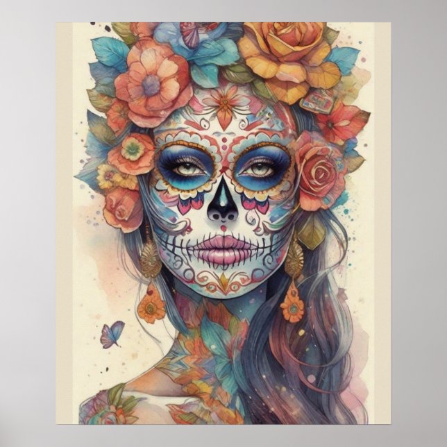 Póster Día de los Muertos Elegancia: Maquillaje de cráneo (Frente)