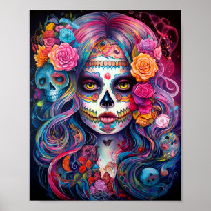 Póster Día De Los Muertos En El Chica De La Calavera Del 