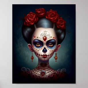 Póster Día De Los Muertos En El Chica De La Calavera Del 