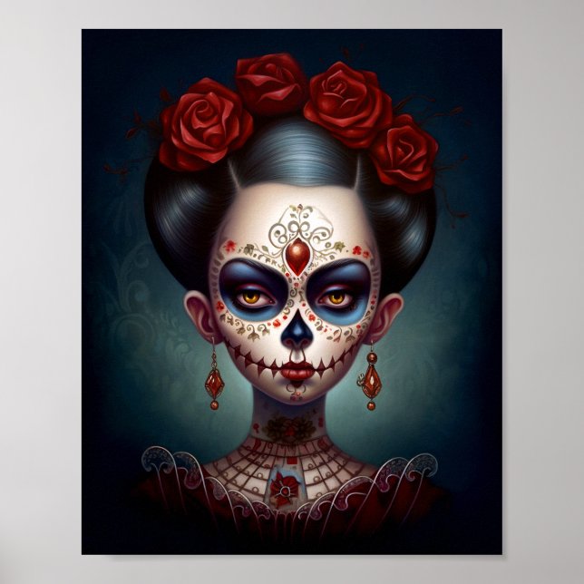 Póster Día De Los Muertos En El Chica De La Calavera Del  (Frente)