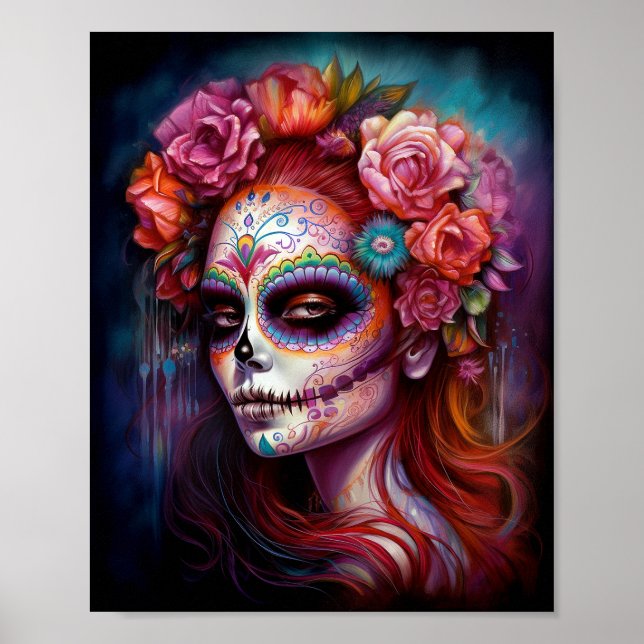 Póster Día De Los Muertos En El Chica De La Calavera Del  (Frente)