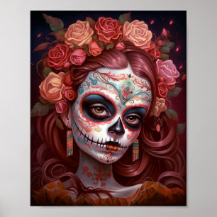 Póster Día De Los Muertos En El Chica De La Calavera Del 