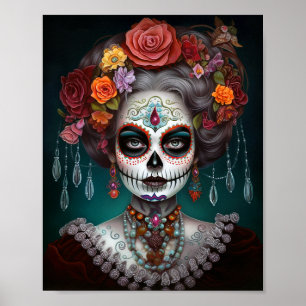 Póster Día De Los Muertos En El Chica De La Calavera Del 