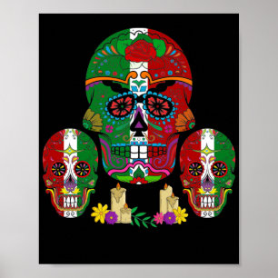 Póster Día de los muertos en la bandera de México