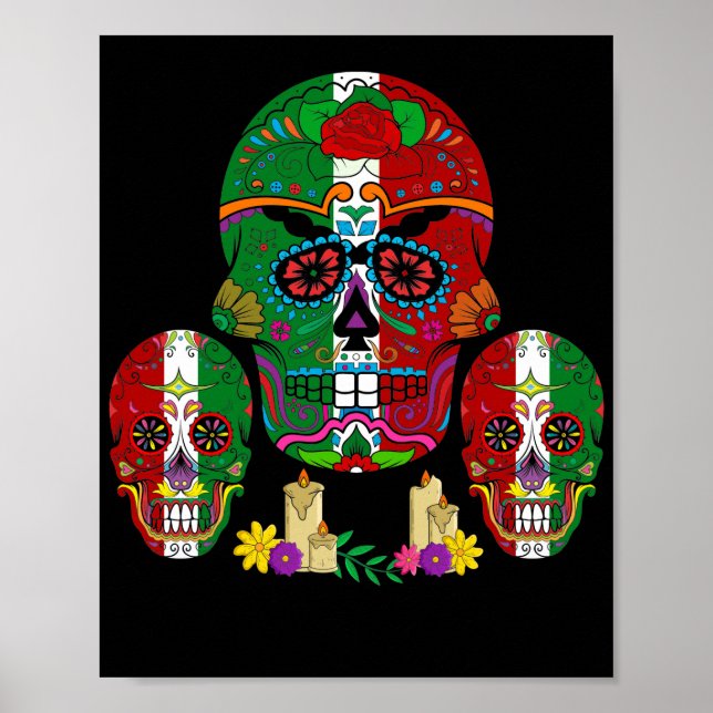 Póster Día de los muertos en la bandera de México (Frente)