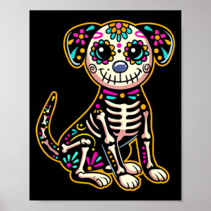 Póster Día De Los Muertos Esqueleto Perro De Calavera De 