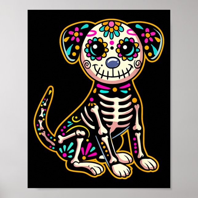 Póster Día De Los Muertos Esqueleto Perro De Calavera De  (Frente)