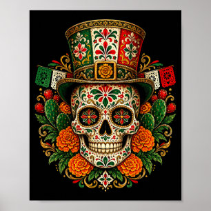 Póster Día de los muertos estilo mexicano azúcar