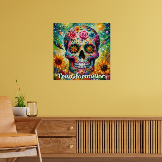 Póster Día de los Muertos Floral Personalizado de Cráneo  (Salón 2)