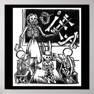Póster "Día de los muertos": profesor de esqueleto y estu