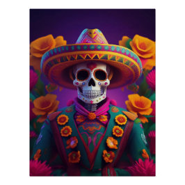 Póster Día de los Muertos: Vibrant Sugar Skull Mariachi