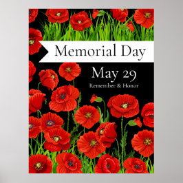 Póster Día de Memorial de los Poppies Rojos