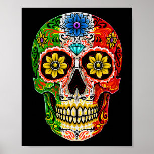 Póster Dia De Muertos Cinco De Mayo Cráneo De Azúcar Mexi