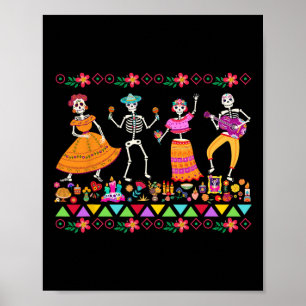 Póster Día De Muertos Día De Los Muertos Esqueleto Mexica
