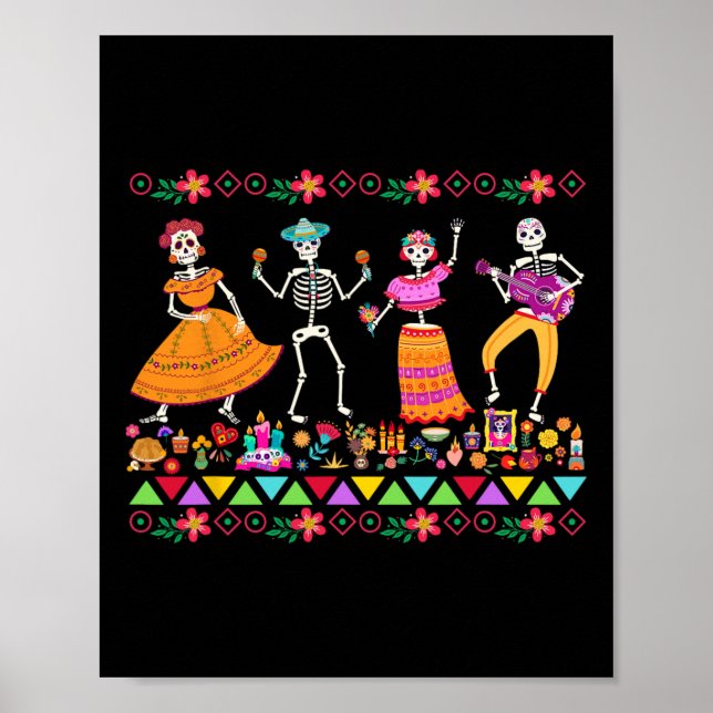 Póster Día De Muertos Día De Los Muertos Esqueleto Mexica (Frente)