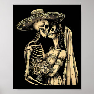 Póster Dia De Muertos Pareja de Cráneo de Azúcar Skeleton