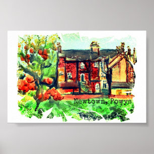 Póster Día de otoño caliente en Newtown, Powys, Gales