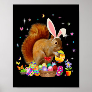 Póster Día de Pascua de la ardilla lindo Conejo Eggys Día