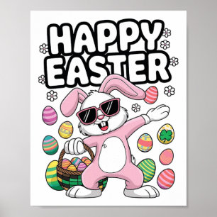 Póster Día de Pascua en Conejo Dorado Huevos niños Chicas