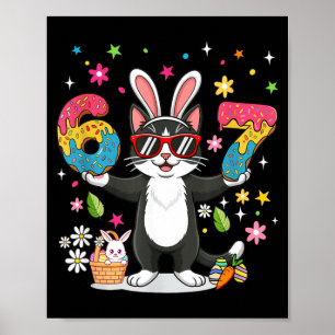 Póster Día de Pascua Gatos Huevos Conejo Divertido Seis S