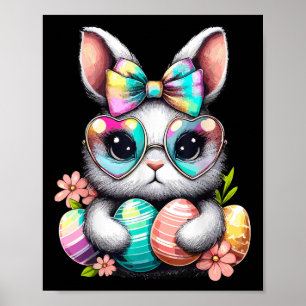 Póster Día de Pascua Rabbit Cute Face Tie Dye Eggs Chicas