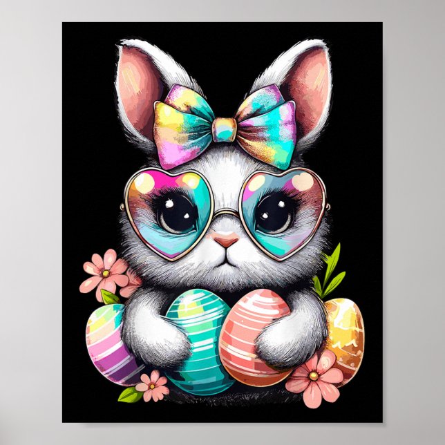Póster Día de Pascua Rabbit Cute Face Tie Dye Eggs Chicas (Frente)